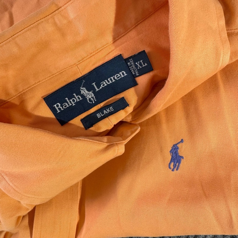 Ralph Lauren Blake Mens XL Orange Button Down Shirt Preppy Y2K Retro Polo Logo